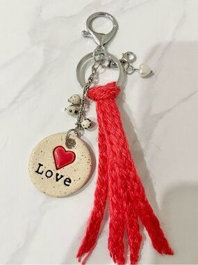 Red 'Love' Tassel Keychain Charm